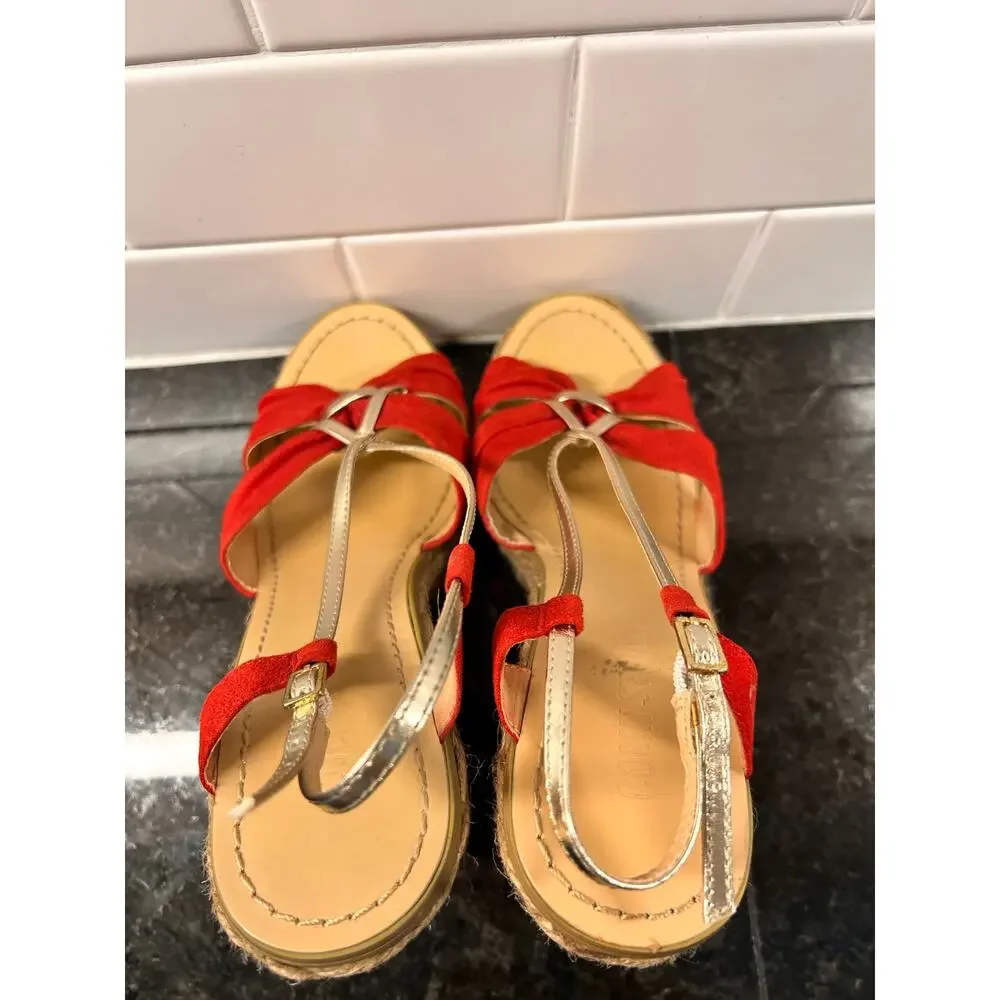 Colin Stuart Suede Espadrille Heel Wedges Sandals Bohemian Tomato‎ Beige SZ 7.5B